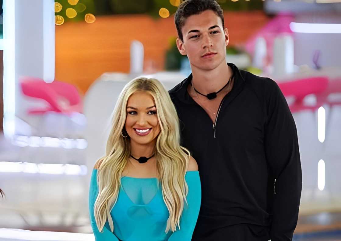 Mady McLanahan and Andy Voyen pose during filming for Love Island USA Mady McLanahan and Andy Voyen pose during filming for Love Island USA