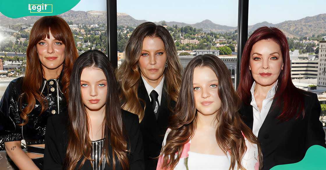 Harper Vivienne Ann, Lisa Marie Presley, Priscilla Presley, Riley Keough, and Finley Aaron Love Harper Vivienne Ann, Lisa Marie Presley, Priscilla Presley, Riley Keough, and Finley Aaron Love