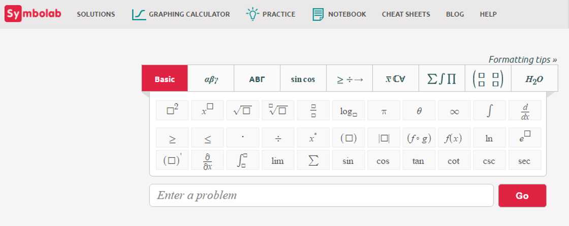 Symbolab application page Symbolab application page
