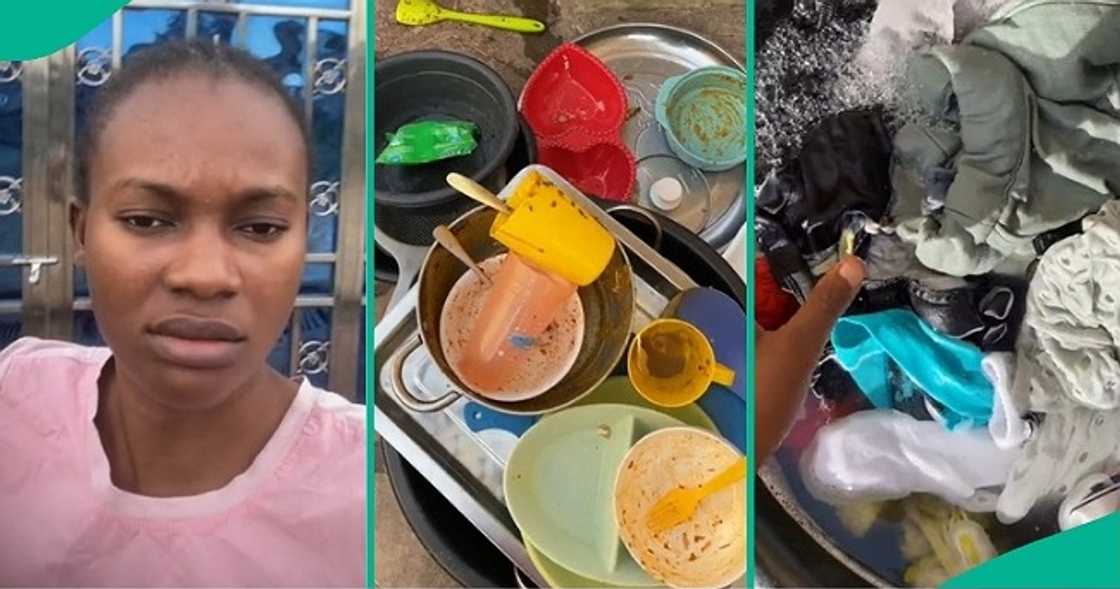 Lady washes clothes and plates to impress boyfriend's family Lady washes clothes and plates to impress boyfriend's family