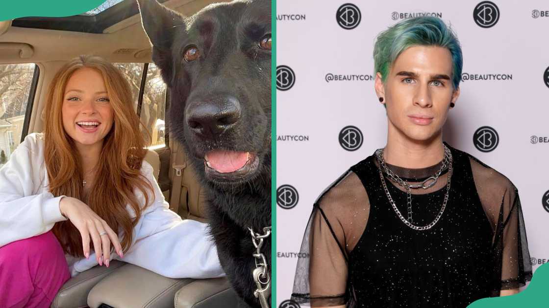 Sophia La Corte sits in a car next to her dog and Brad Mondo at Beautycon Festival New York Sophia La Corte sits in a car next to her dog and Brad Mondo at Beautycon Festival New York
