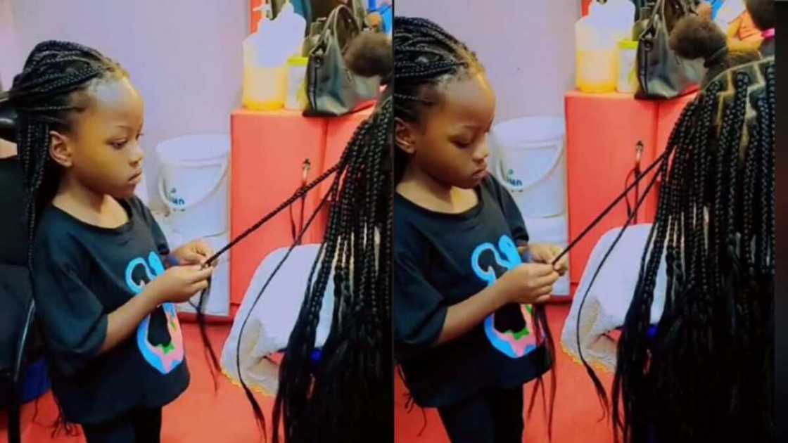 A picture of the little girl braiding hair A picture of the little girl braiding hair