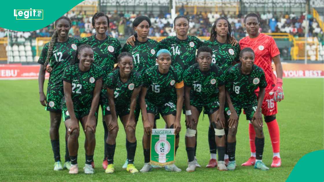 Jennifer Echegini, Rasheedat Ajibade, Chiamaka Nnadozie, Super Falcons, MKO Abiola Stadium, Abeokuta, Nigeria. Jennifer Echegini, Rasheedat Ajibade, Chiamaka Nnadozie, Super Falcons, MKO Abiola Stadium, Abeokuta, Nigeria.