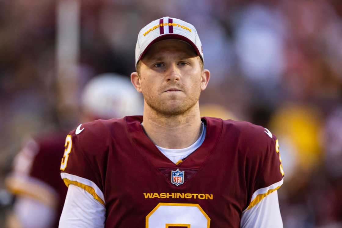 Dustin Hopkins looks on against the Baltimore Ravens during the first half of the preseason game