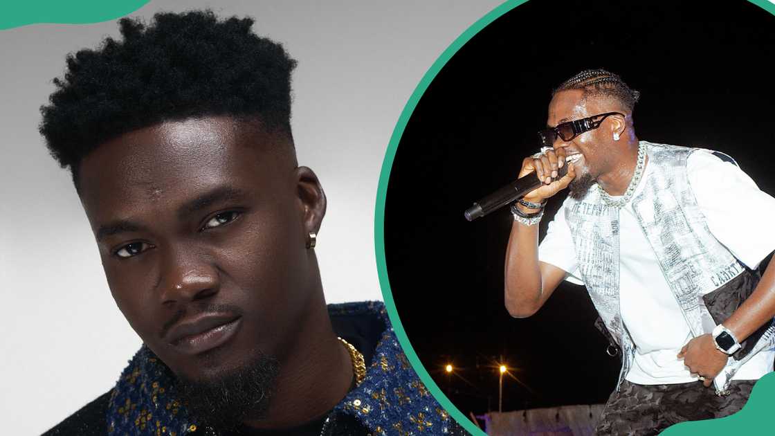 Jason Jae wearing a blue-and-gold patterned shirt (L). The musician performing on stage (R) Jason Jae wearing a blue-and-gold patterned shirt (L). The musician performing on stage (R)