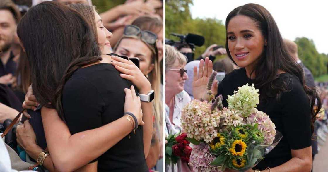 Meghan Markle hugs girl outside Windsor Castle