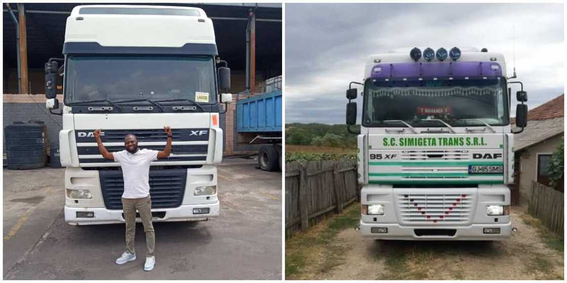 Nigerian man shows off the big truck he bought for his business, says it is his second baby, many react Nigerian man shows off the big truck he bought for his business, says it is his second baby, many react