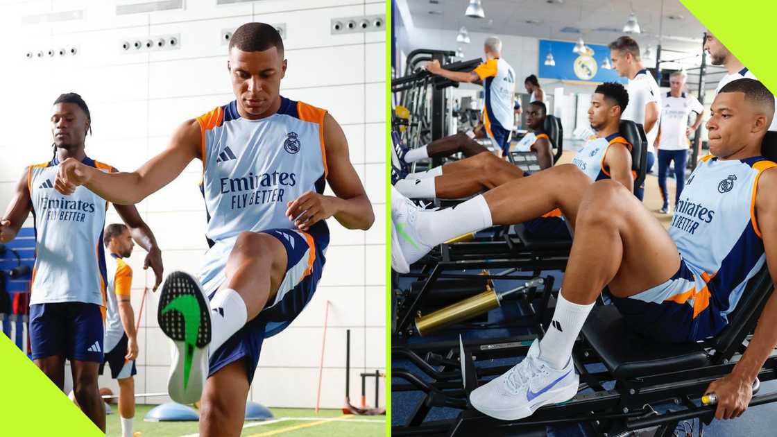 Kylian Mbappe joined his Real Madrid colleagues to train for the first time following his summer transfer. Kylian Mbappe joined his Real Madrid colleagues to train for the first time following his summer transfer.