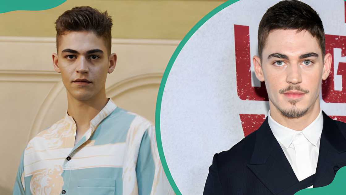 Hero Fiennes Tiffin poses during the Salvatore Ferragamo backstage in Piazza della Signoria (L). The actor at a film premiere (R) Hero Fiennes Tiffin poses during the Salvatore Ferragamo backstage in Piazza della Signoria (L). The actor at a film premiere (R)