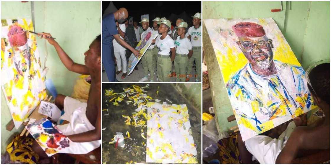 Talented male corps member makes fine portrait of ex-governor with indomie sachet wastes Talented male corps member makes fine portrait of ex-governor with indomie sachet wastes