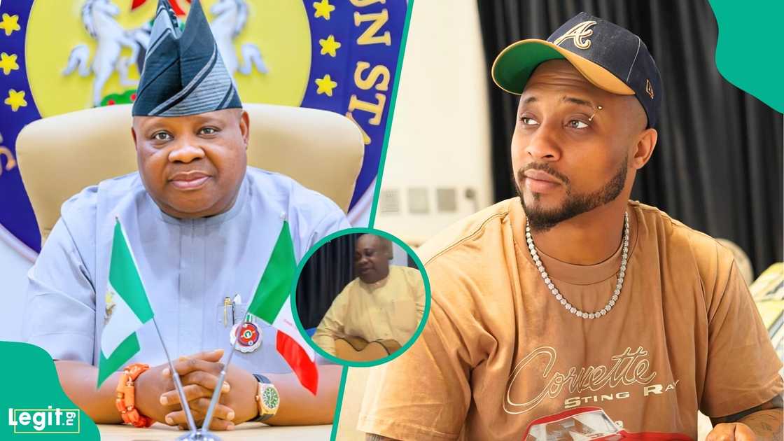 Osun State Governor Ademola Adeleke joins son B-Red in a home music studio after winning re-election