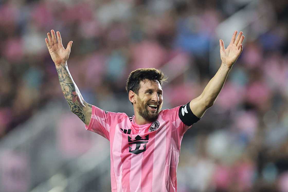 Lionel Messi reacts during a match at Chase Stadium Lionel Messi reacts during a match at Chase Stadium