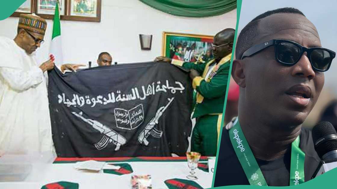 The claim that former President Muhammadu Buhari and ex-chief of army staff wave the Boko Haram flag by Omoyele Sowore, has been fact-checked and discovered to be false The claim that former President Muhammadu Buhari and ex-chief of army staff wave the Boko Haram flag by Omoyele Sowore, has been fact-checked and discovered to be false