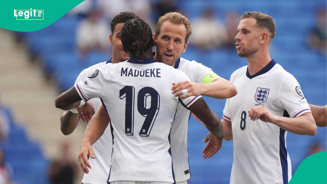 Morgan Rogers, Noni Madueke, Harry Kane, Jordan Henderson, England, Andorra, RCDE Stadium, Spain, 2026 FIFA World Cup qualifier. Morgan Rogers, Noni Madueke, Harry Kane, Jordan Henderson, England, Andorra, RCDE Stadium, Spain, 2026 FIFA World Cup qualifier.