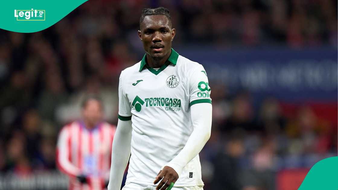 Uche Christantus, Getafe, Atletico Madrid, Riyadh Air Metropolitano, Madrid, Spain, La Liga. Uche Christantus, Getafe, Atletico Madrid, Riyadh Air Metropolitano, Madrid, Spain, La Liga.