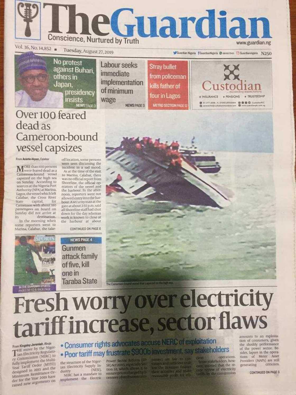 Nigerian newspaper review for August 27: Fresh worry over electricity tariff increase