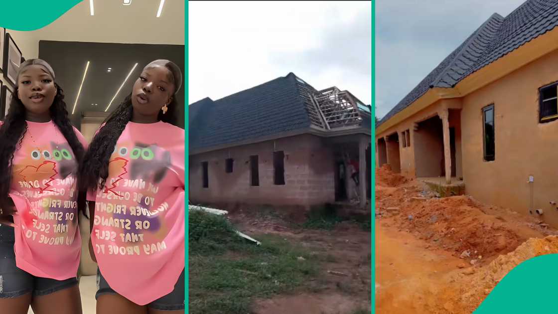 Two ladies celebrate as they build their houses.