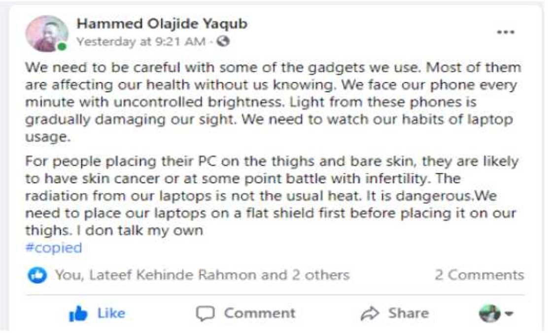Laptop radiation does not cause skin cancer but it can contribute to male infertility Laptop radiation does not cause skin cancer but it can contribute to male infertility