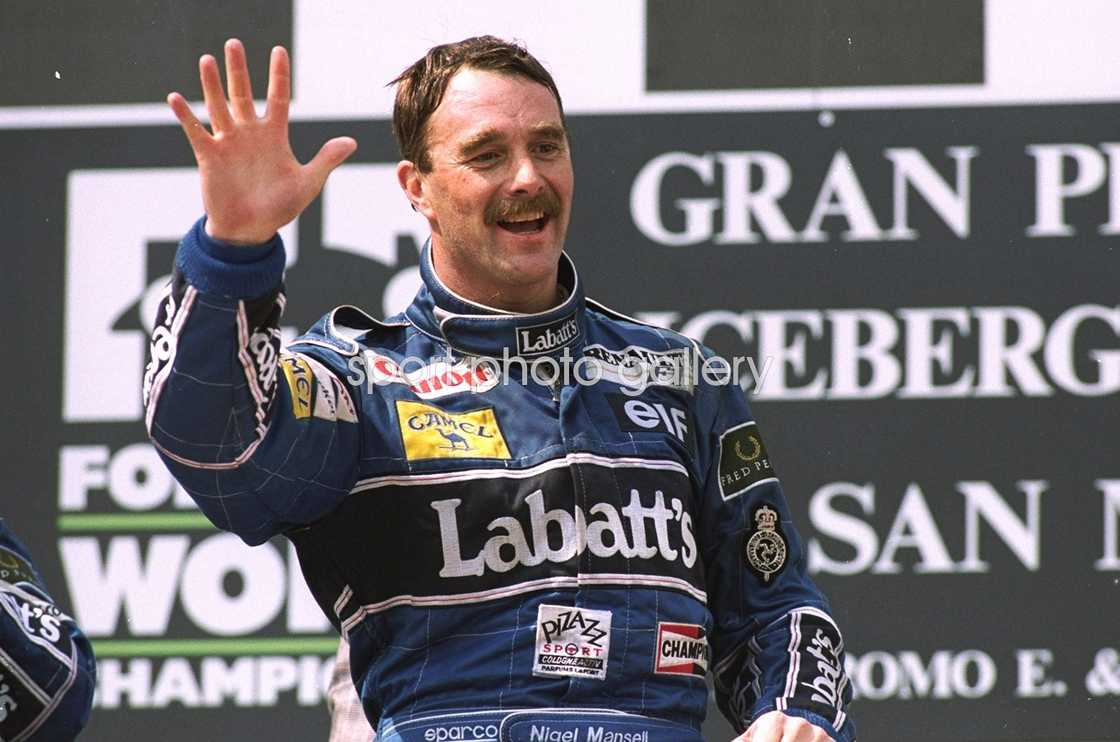 Nigel Mansell pictured celebrating after securing his fifth victory at the 1992 San Marino Grand Prix. Nigel Mansell pictured celebrating after securing his fifth victory at the 1992 San Marino Grand Prix.