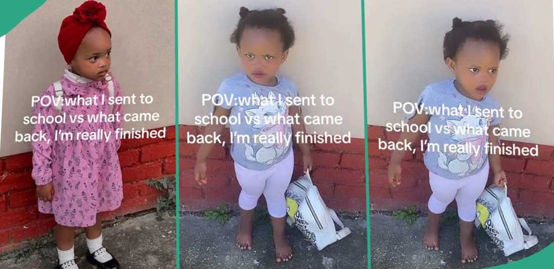 A mother showed what her baby looked like after school. A mother showed what her baby looked like after school.