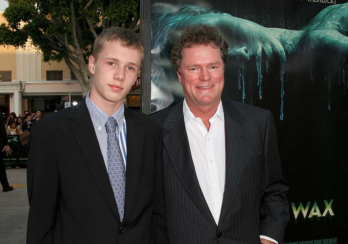 Hotelier Rick Hilton (R) and his son, Conrad Hilton, at the Mann's Village Theater in Westwood, California Hotelier Rick Hilton (R) and his son, Conrad Hilton, at the Mann's Village Theater in Westwood, California