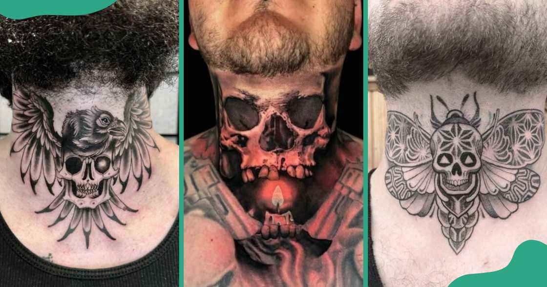 Throat tattoos with a skull design Throat tattoos with a skull design