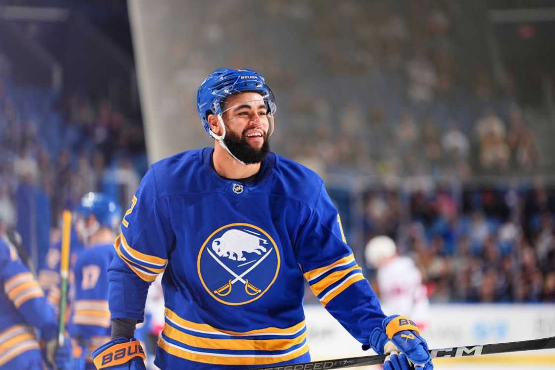Jordan Greenway smiles during an NHL game against the Ottawa Senators