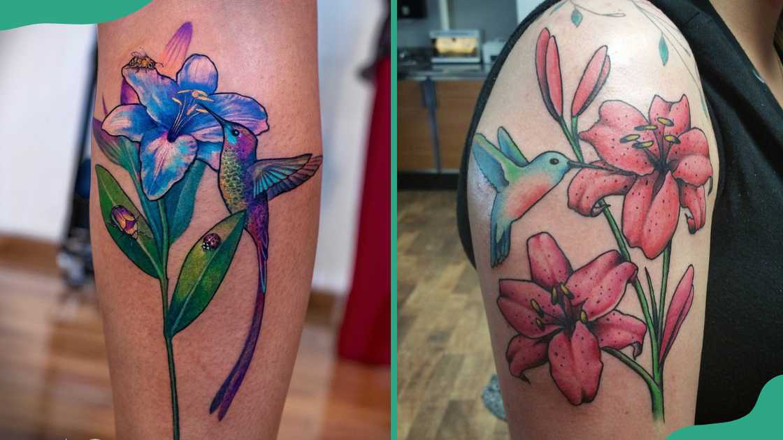 Hummingbird lily tattoo