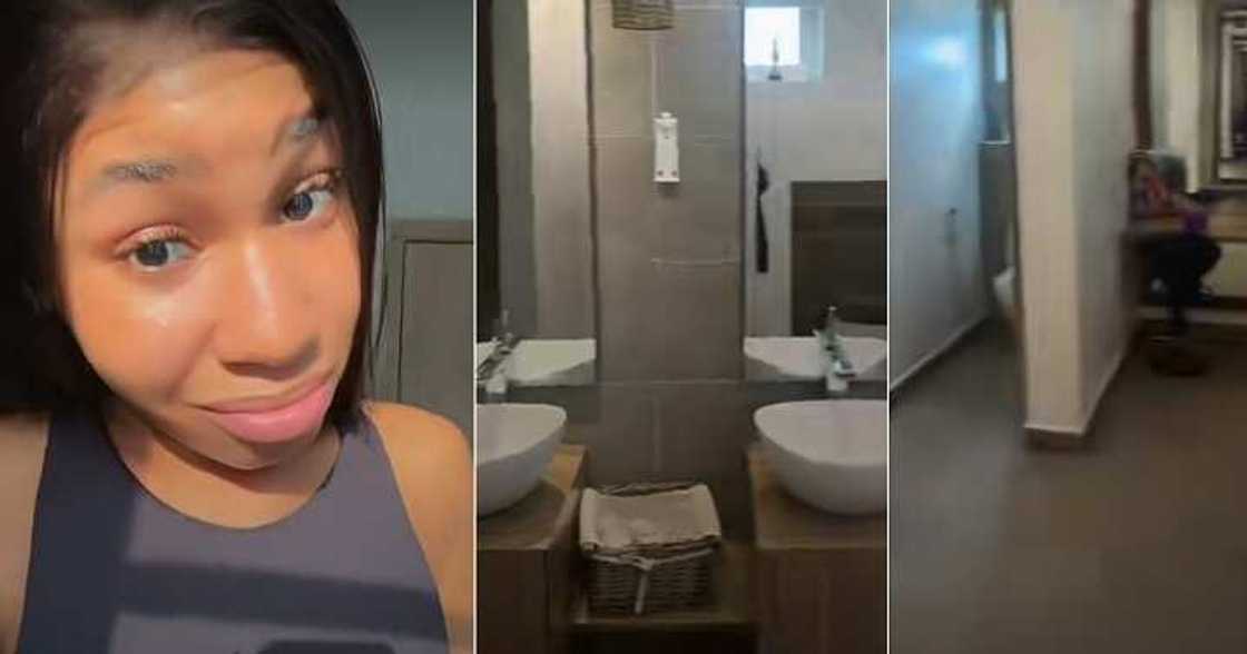 Lady shares video of bed inside a restroom in Lagos Lady shares video of bed inside a restroom in Lagos