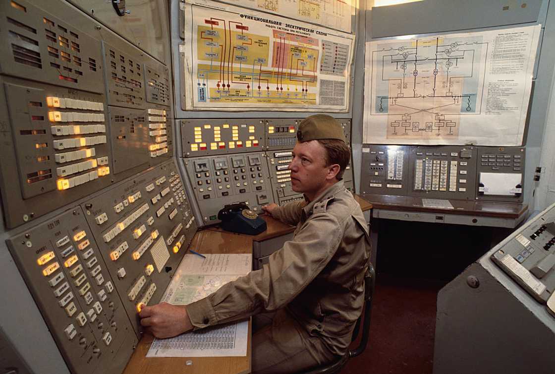 Control room at nuclear missile base, outside of Moscow. Control room at nuclear missile base, outside of Moscow.