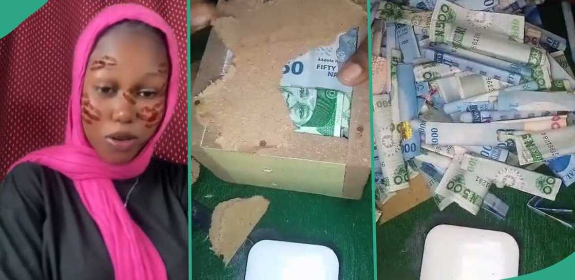 Lady who broke her piggy bank. Lady who broke her piggy bank.
