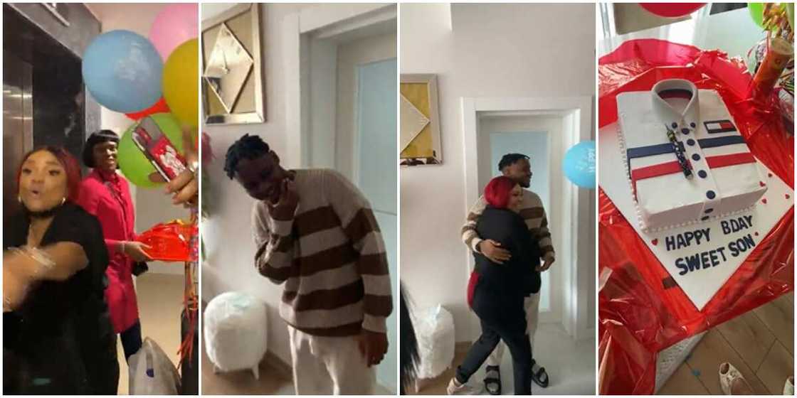 Festus looks pleasantly surprused to see his mum Festus looks pleasantly surprused to see his mum