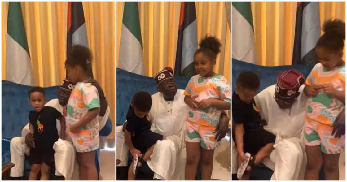 Tinubu play with his grandchildren/ Tinubu's grandchildren/ Video of Tinubu and grandchildren Tinubu play with his grandchildren/ Tinubu's grandchildren/ Video of Tinubu and grandchildren