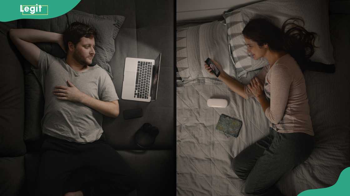 Couple talking by video conference Couple talking by video conference