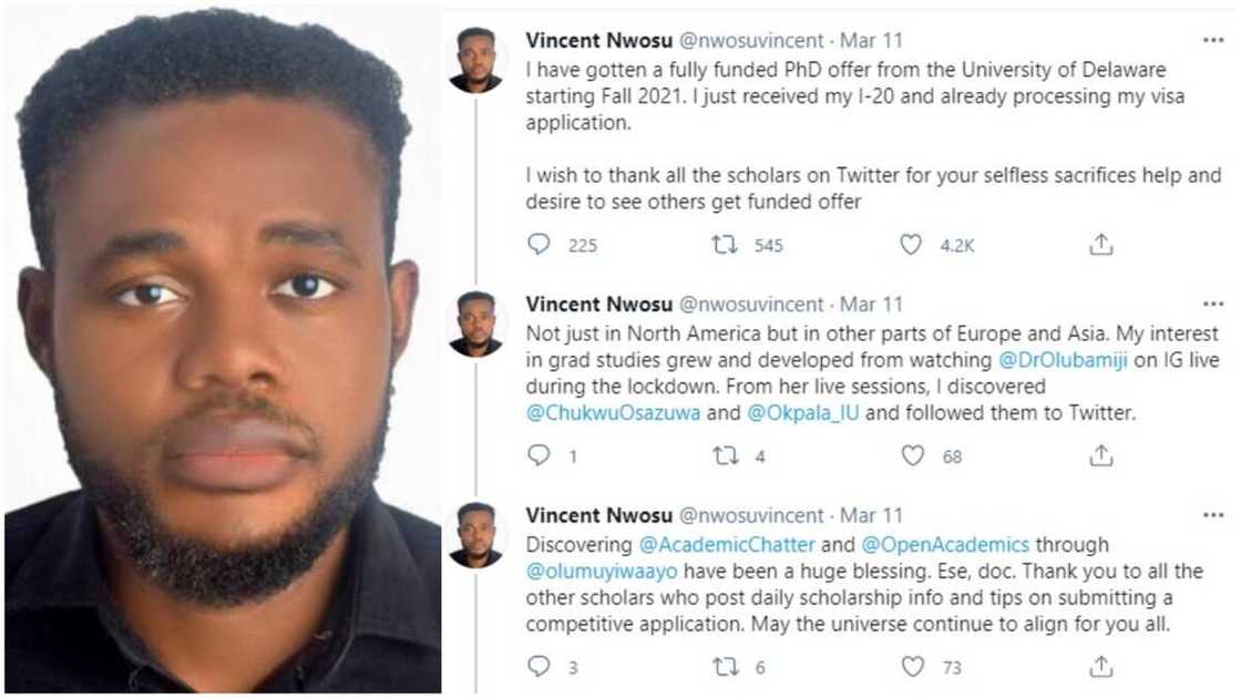 Nigerian man without masters get PhD scholarship in US, schools gives him money to bring his babe to America