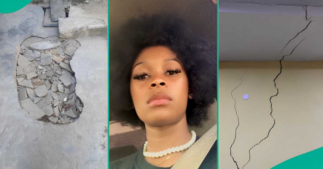 Lady shows cracks in the wall of her Abuja apartment