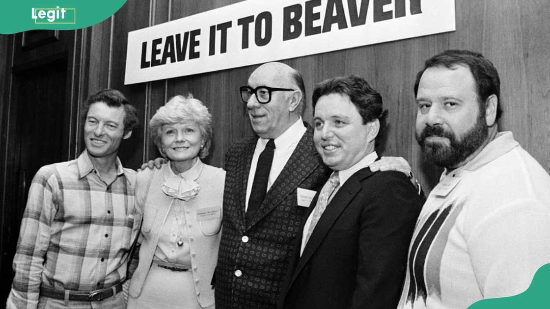 Ken Osmond, Barbara Billingsley, Richard Deacon, Jerry Mathers and Frank Bank at Century Plaza Hotel