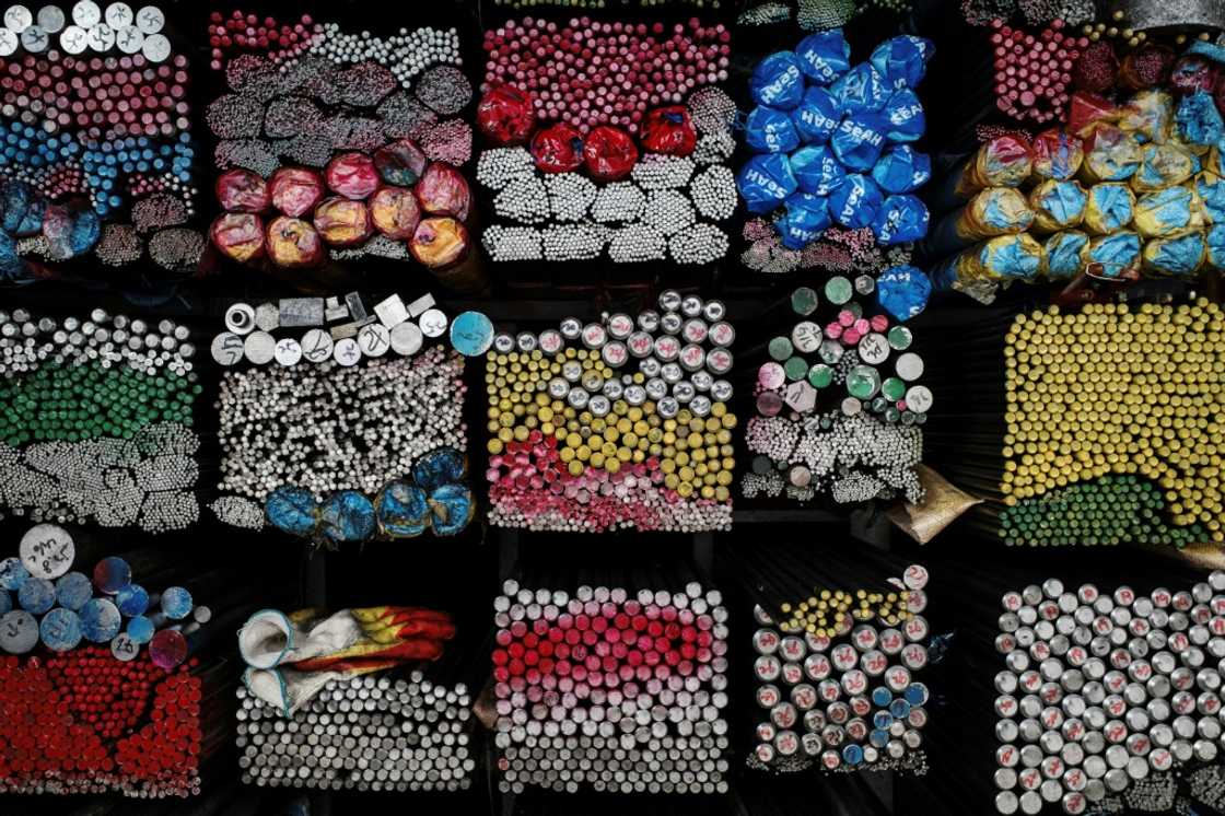 Steel rods are seen outside a metal fabrication plant in Seoul Steel rods are seen outside a metal fabrication plant in Seoul