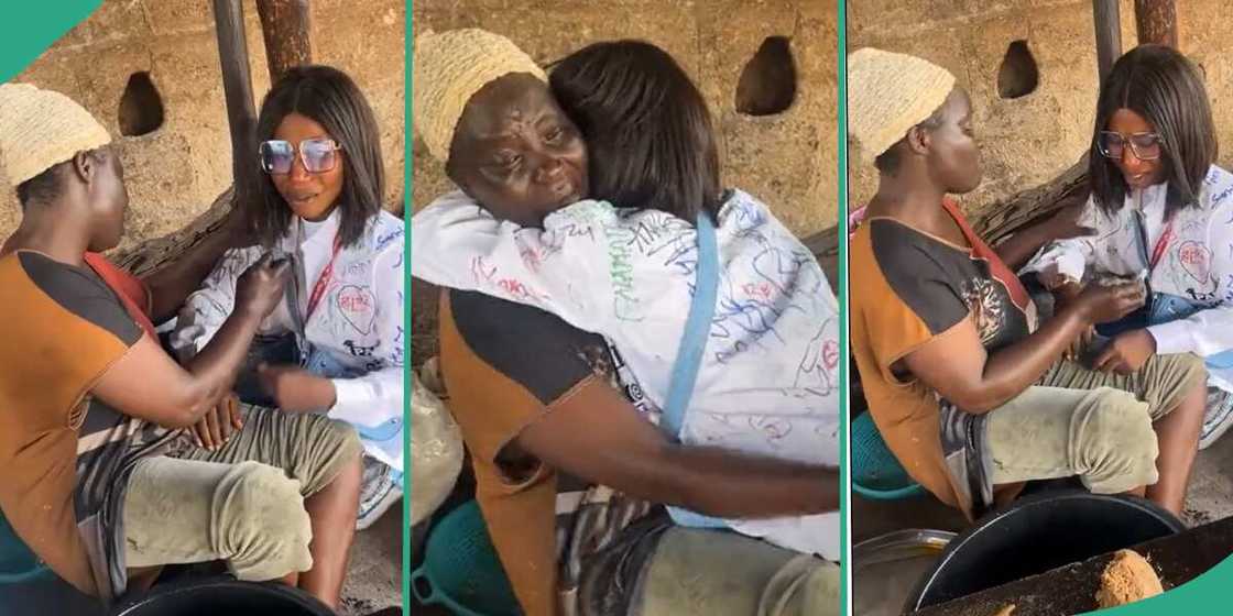 Lady hugs mum after graduating from school. Lady hugs mum after graduating from school.