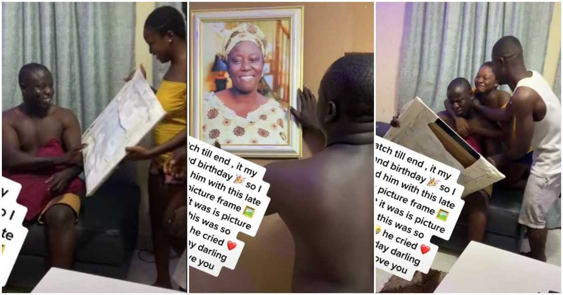 Unusual birthday present, weird birthday gift, wife gift husband a frame of his late mum, man weeps on birthday Unusual birthday present, weird birthday gift, wife gift husband a frame of his late mum, man weeps on birthday
