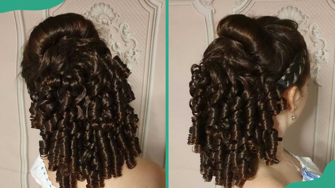 Glossy ringlets with braided crown Glossy ringlets with braided crown