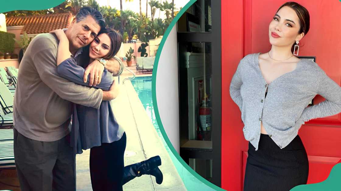 McKayla Maroney hugging her father Mike Maroney (L). McKayla Maroney posing with both her hands on her waist (R). McKayla Maroney hugging her father Mike Maroney (L). McKayla Maroney posing with both her hands on her waist (R).