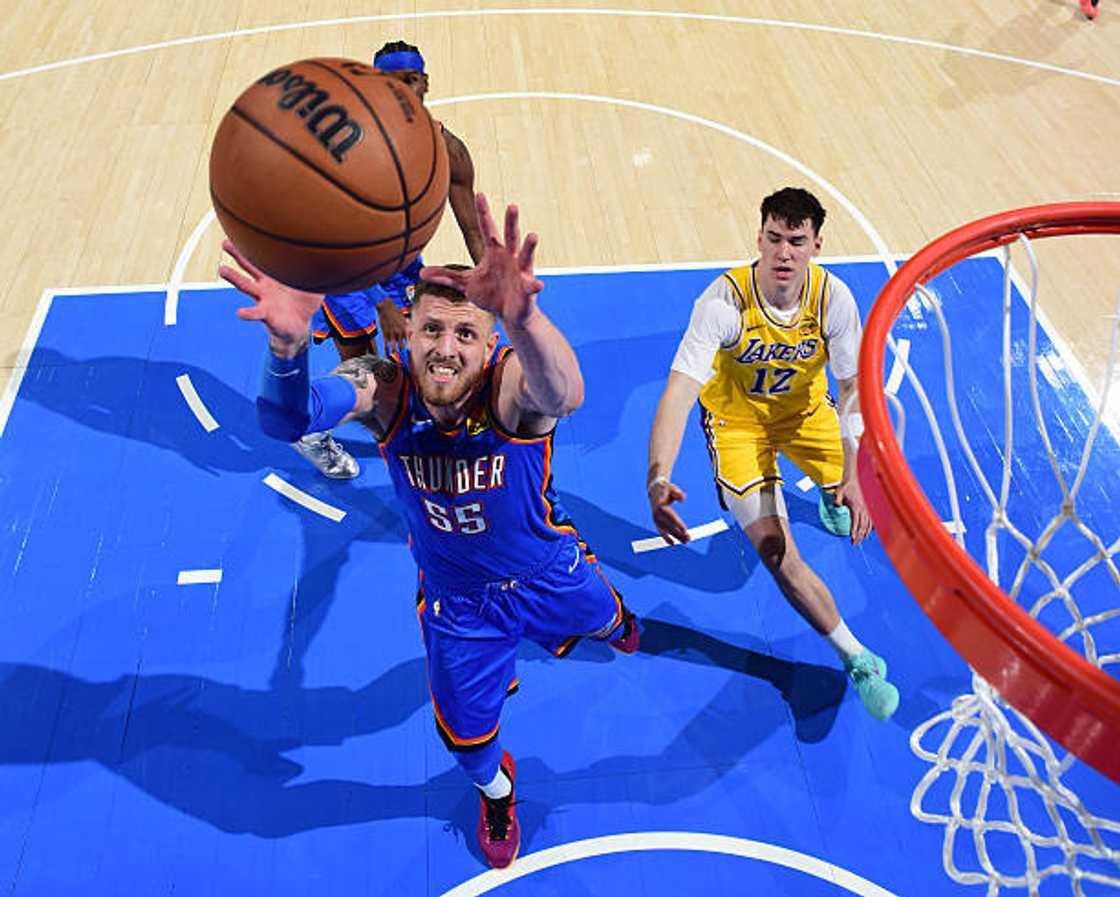 Isaiah Hartenstein of the Oklahoma City Thunder during the game against the Los Angeles Lakers in the 2026 NBA Playoffs.