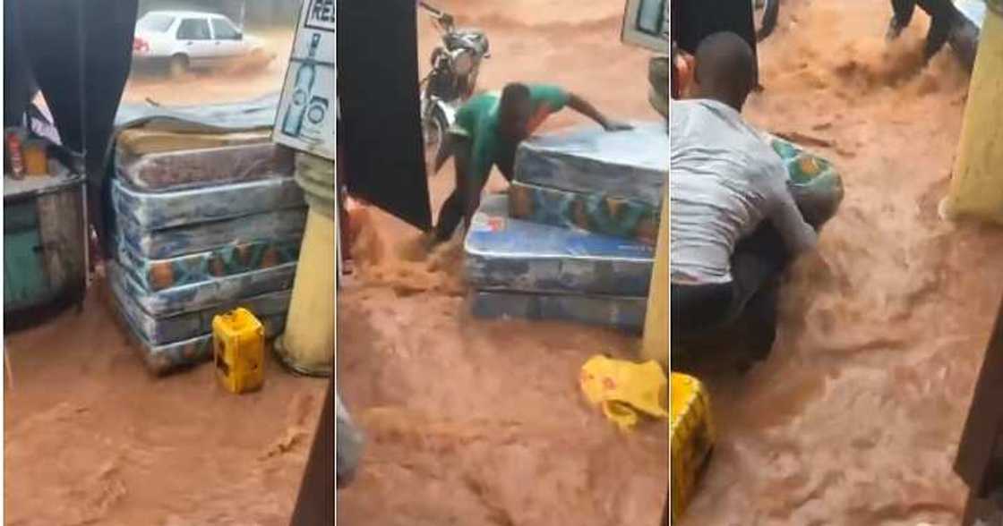 Heavy flood almost sweeps man's foams, woman, playing love Heavy flood almost sweeps man's foams, woman, playing love