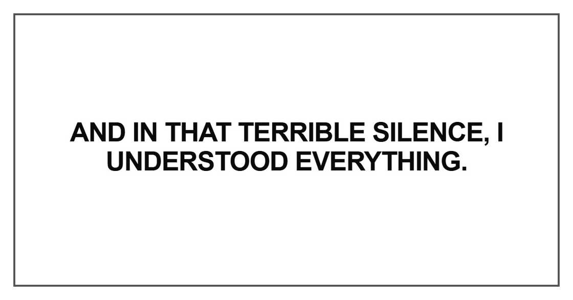 And in that terrible silence, I understood everything And in that terrible silence, I understood everything
