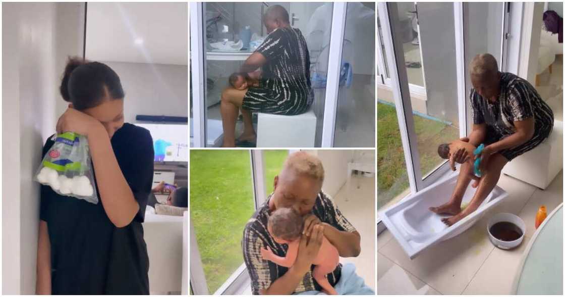 Omashola's mother bathes his son the African way. Omashola's mother bathes his son the African way.