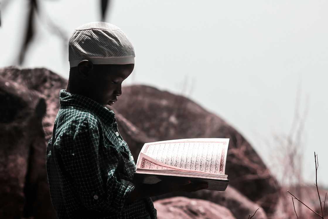 A young boy reading the Quran