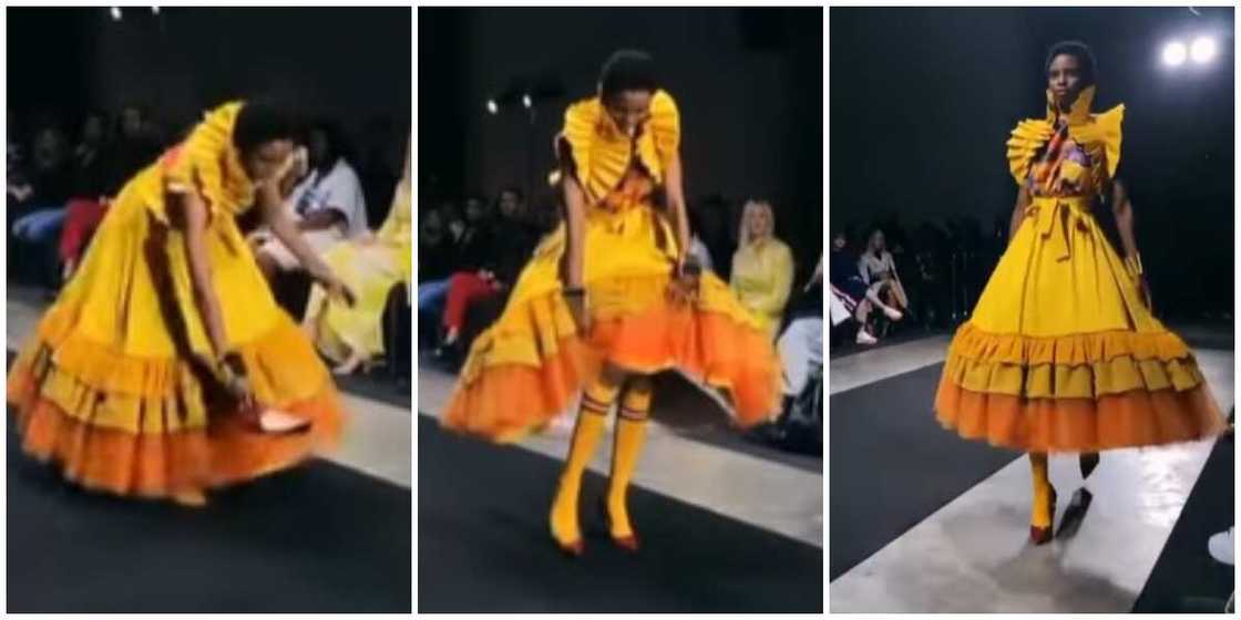 Photos of a model on the runway. Photos of a model on the runway.