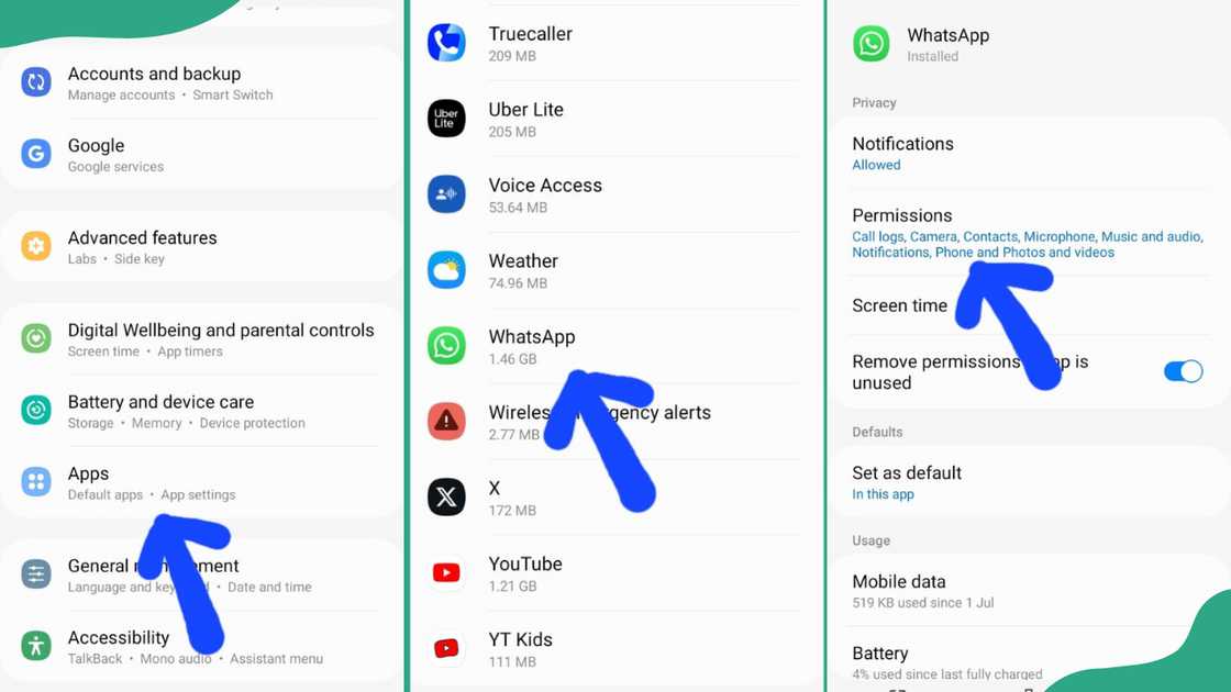 Process of disabling GPS on WhatsApp on Android