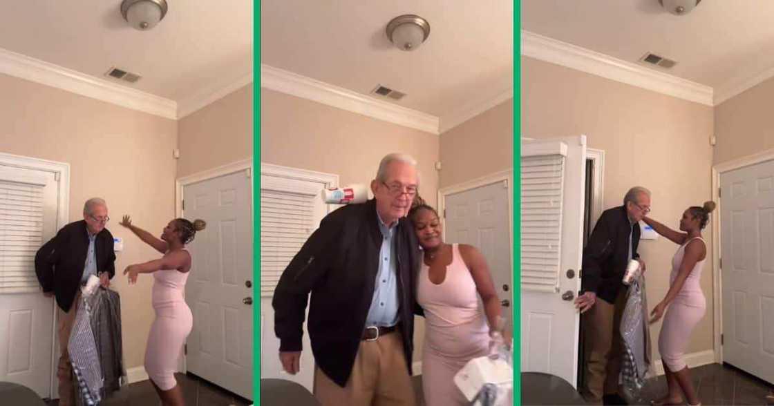 Woman dances for elderly man